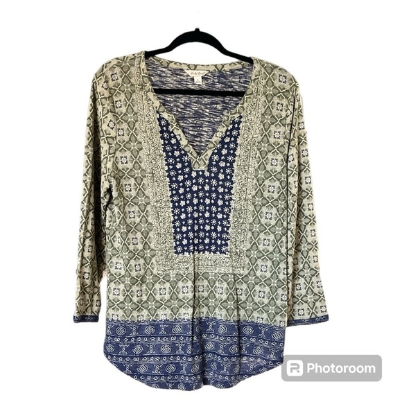 Lucky Brand Geo Printed Peasant Top With 3/4
Sleeves in green and blue - Large - Picture 1 of 5